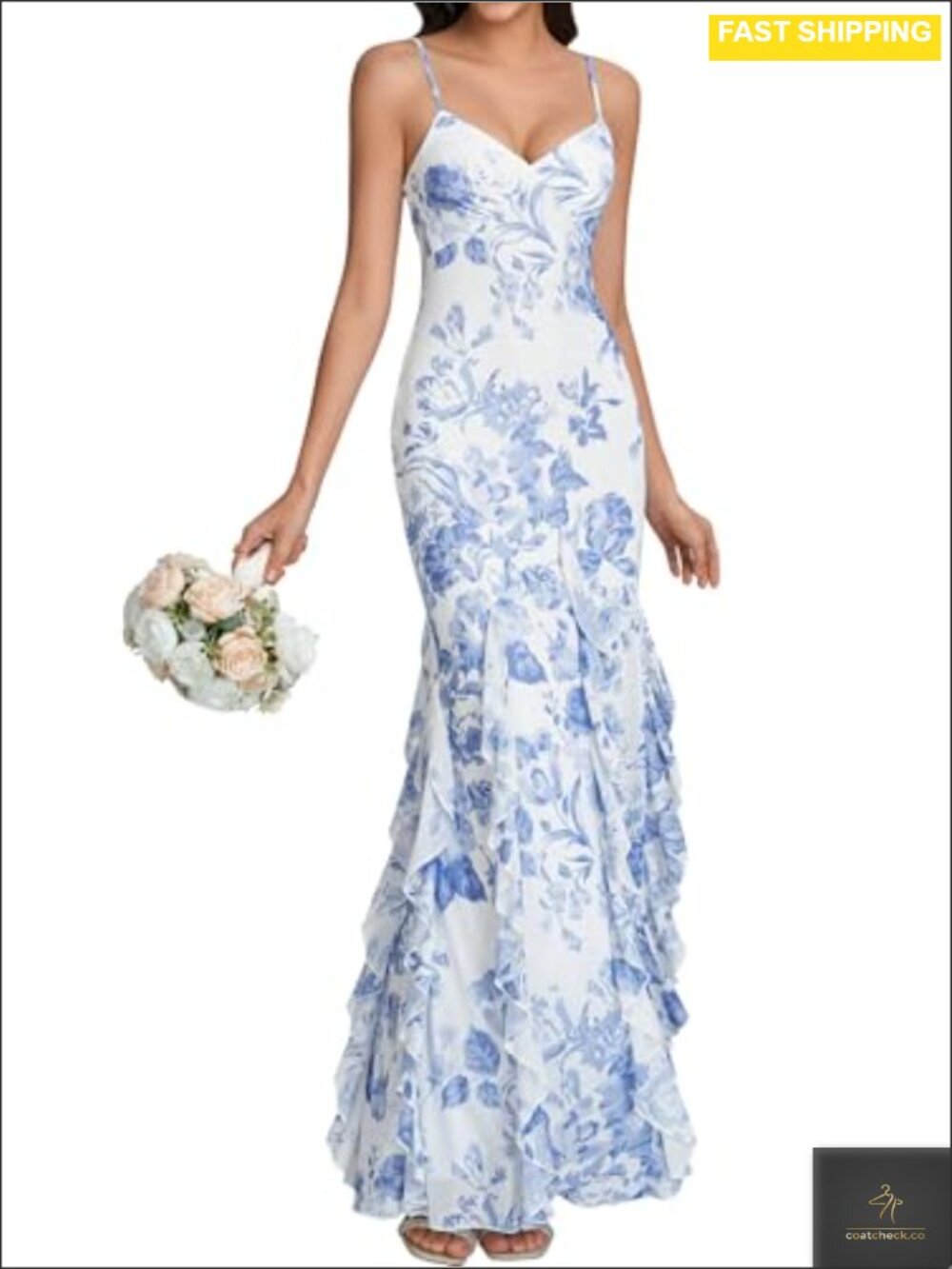 Floral Ruffle Bodycon Maxi Dress V Neck Sleeveless Wedding Guest Cocktail